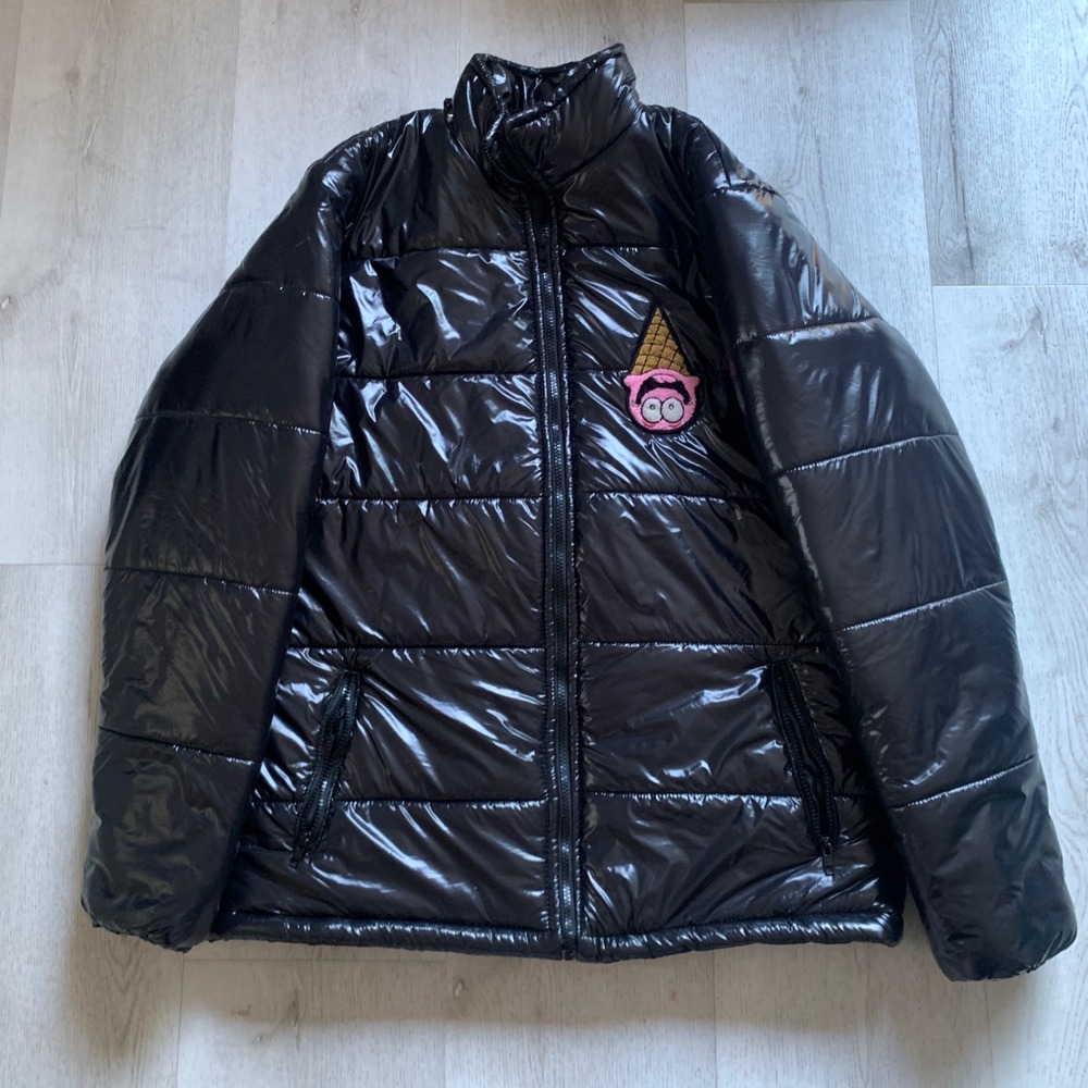 Gela7o Mens Black X-LARGE Puffer Ice Cream Upside Down Coat